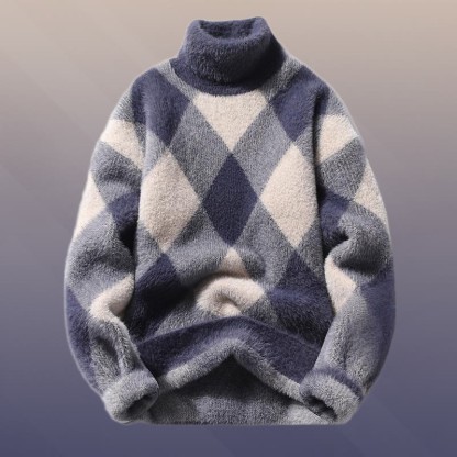 チェック柄ファジーニットセーターデニムパンツツーピース - Blue Sweater - 3XL - image 8
