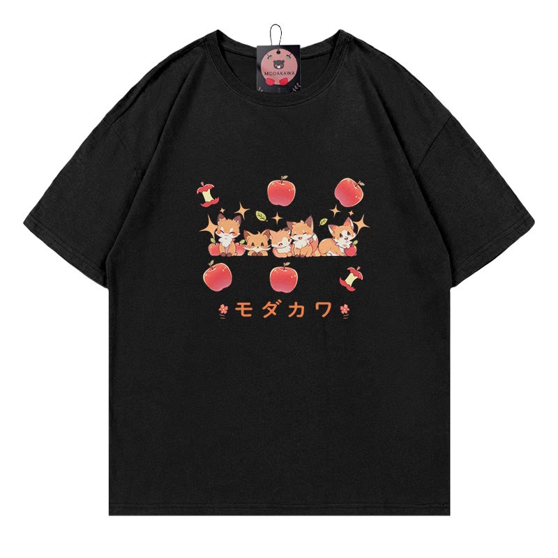 キツネリンゴレタープリント MODAKAWA Tシャツ - Black - 5XL - image 5