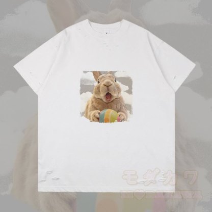 イースターエッグバニーグラフィックModakawaリップドTシャツ - 白 - 2XL - image 4