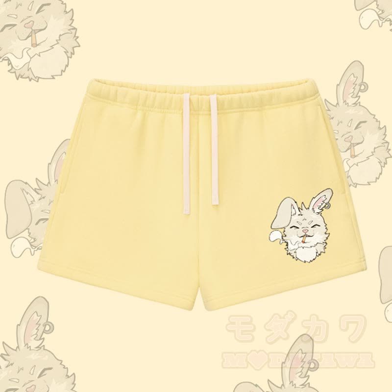 MODAKAWA スモーキングバニー グラフィック 厚手裏起毛ショートパンツ - 黄色 - L - image 5