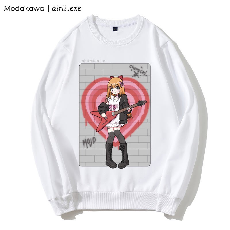 MODAKAWA X airii.exe CHEMICAL ギターガール レタープリント ラウンドカラー スウェットシャツ - White - 5XL - image 5