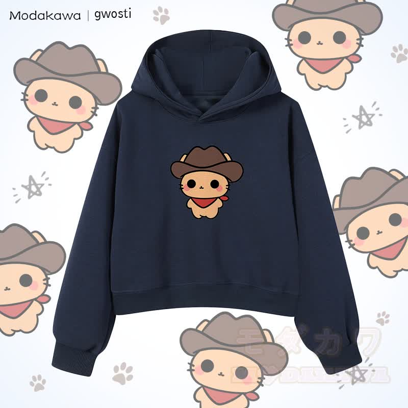 MODAKAWA X gwosti ブラウン Meowdy グラフィック クロップド綿パーカー - 紫がかった青 - 3XL - image 4