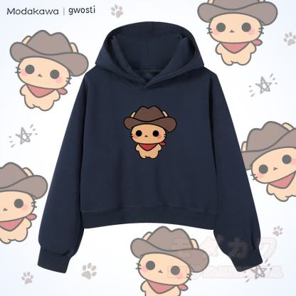 MODAKAWA X gwosti ブラウン Meowdy グラフィック クロップド綿パーカー - 紫がかった青 - 3XL - image 4