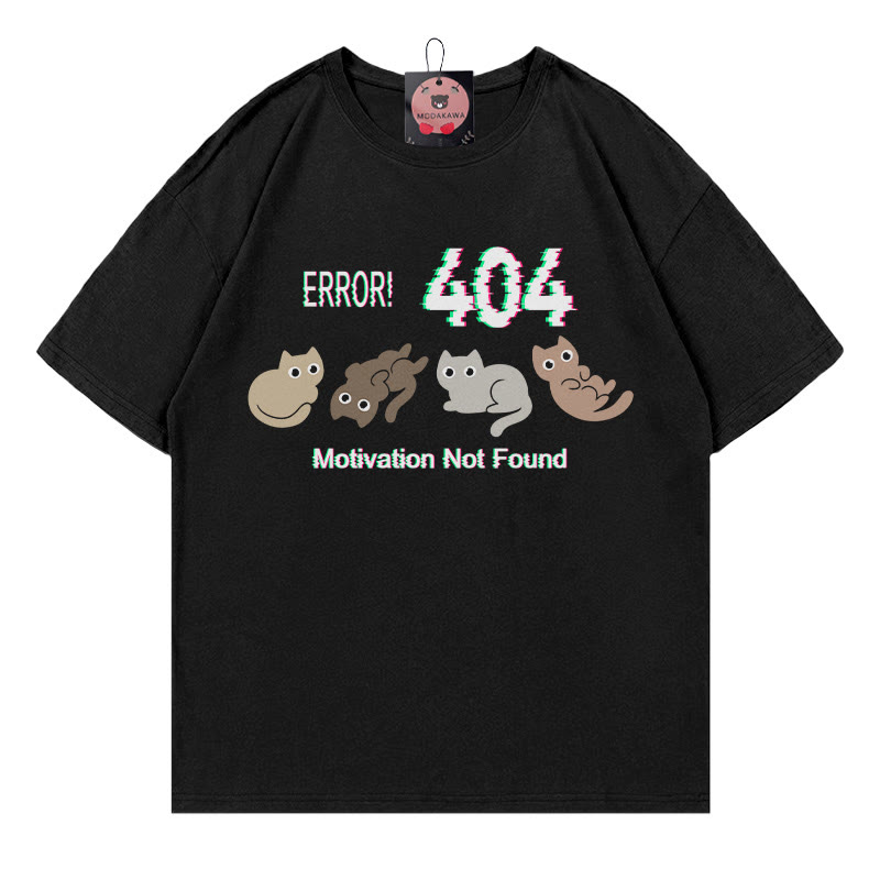 ERROR 404 MOTIVATION NOT FOUNDん キティプリント100%綿ModakawaTシャツ - Black - 5XL - image 5