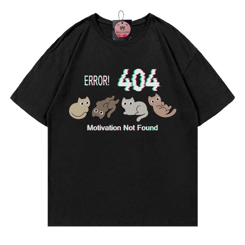 ERROR 404 MOTIVATION NOT FOUNDん キティプリント100%綿ModakawaTシャツ - Black - 5XL - image 5