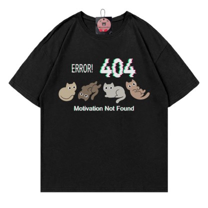 ERROR 404 MOTIVATION NOT FOUNDん キティプリント100%綿ModakawaTシャツ - Black - 5XL - image 5