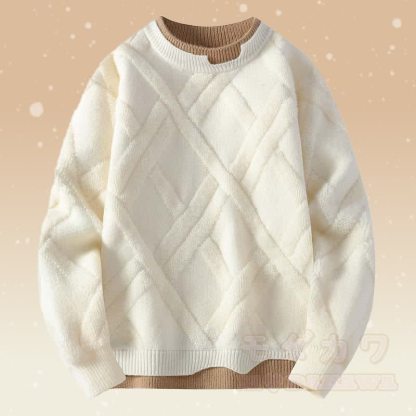 フェイクレイヤードニットセーター チェック柄フリース裏地パンツ ツーピース - ベージュのセーター - 2XL - image 4