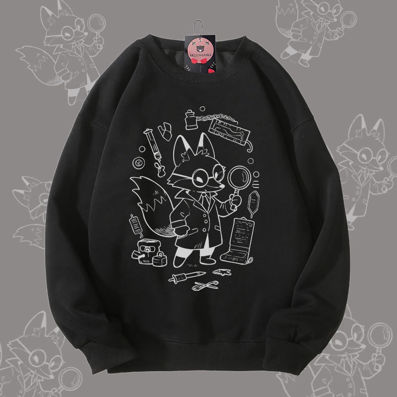 MODAKAWA Fox Doing Research グラフィック ユニセックス スウェットシャツ - Black - 5XL - image 3
