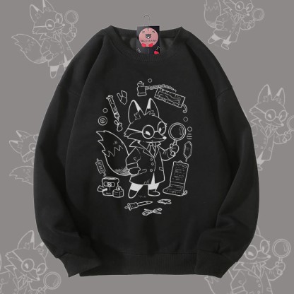 MODAKAWA Fox Doing Research グラフィック ユニセックス スウェットシャツ - Black - 5XL - image 3