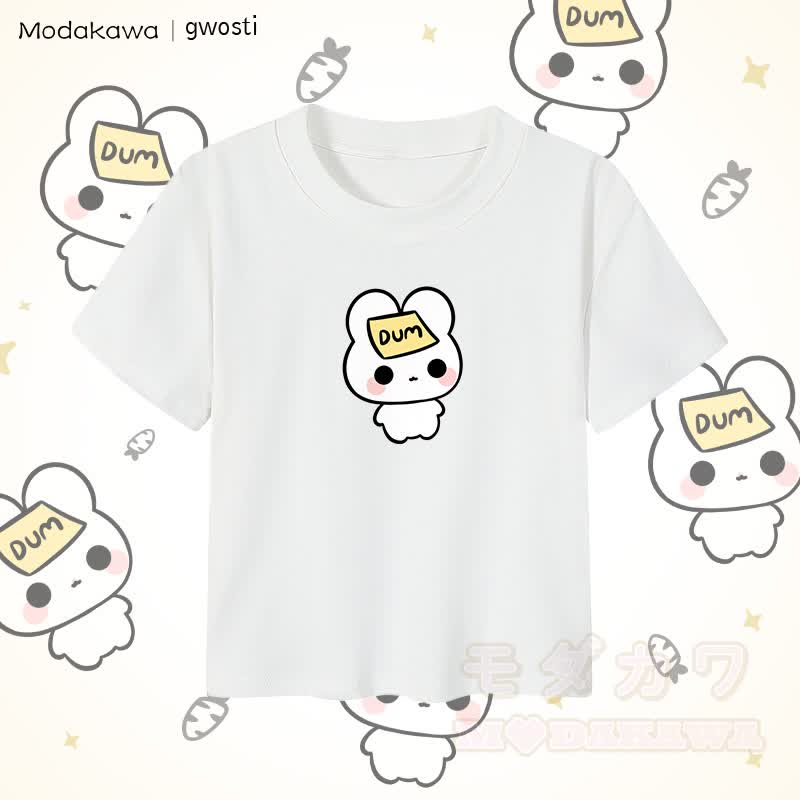 MODAKAWA X gwosti DUM バニーグラフィック レディース クロップドTシャツ 92% コーマ綿クロップトップ - 白 - XL - image 4