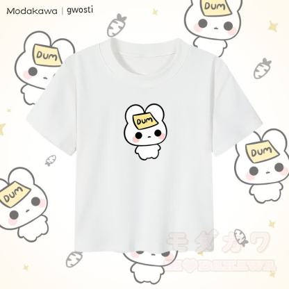 MODAKAWA X gwosti DUM バニーグラフィック レディース クロップドTシャツ 92% コーマ綿クロップトップ - 白 - XL - image 4