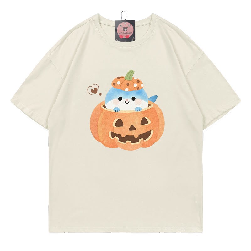 パンプキンシャークプリントTシャツ - ベージュ - 5XL - image 3