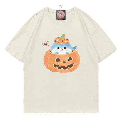 パンプキンシャークプリントTシャツ - ベージュ - 5XL - image 3