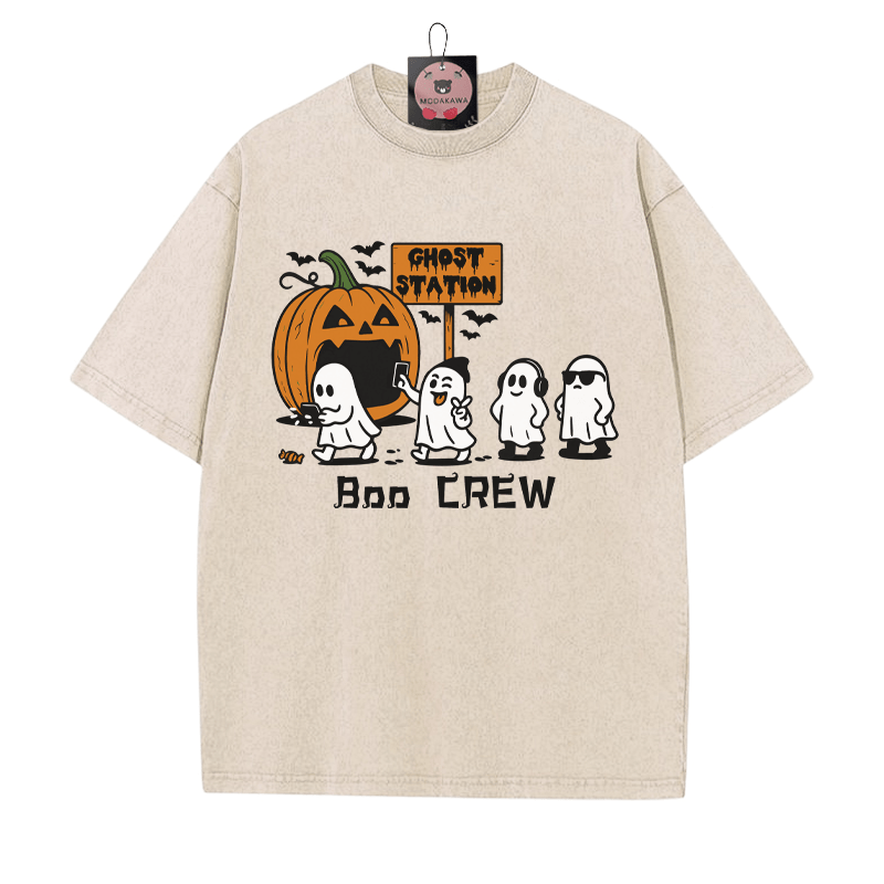 BOO CREW パンプキンゴーストプリント ヴィンテージウォッシュTシャツ - アプリコット - 5XL - image 5