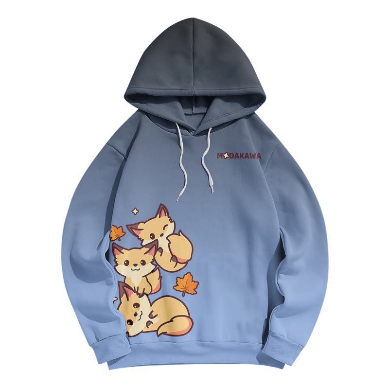 Modakawaグラデーションフォックスレタープリントルーズパーカー - Blue - 6XL - image 4