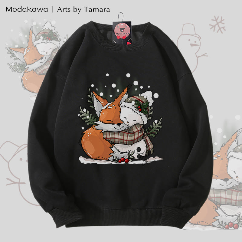 MODAKAWA X Arts by Tamara Fox 雪だるまを抱きしめるクリスマスグラフィック ユニセックス スウェットシャツ - Black - 5XL - image 4