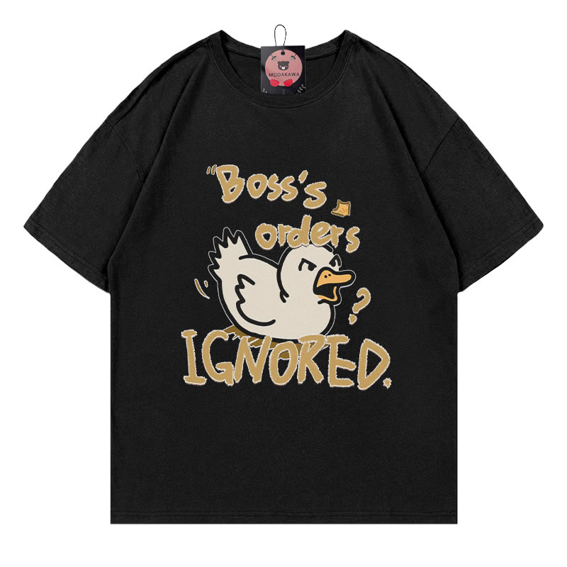BOSS'S ORDERS IGNOREDアヒル文字プリントModakawaTシャツ - Black - 5XL - image 3