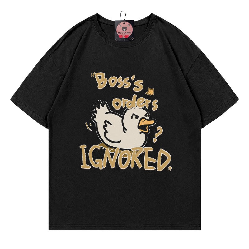 BOSS'S ORDERS IGNOREDアヒル文字プリントModakawaTシャツ - Black - 5XL - image 3