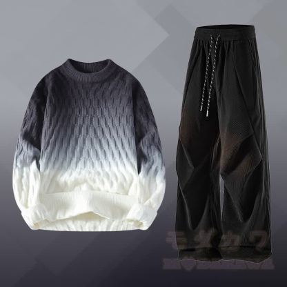 グラデーションニットテクスチャードセーターコーデュロイパンツツーピース - セットE - 3XL - image 5