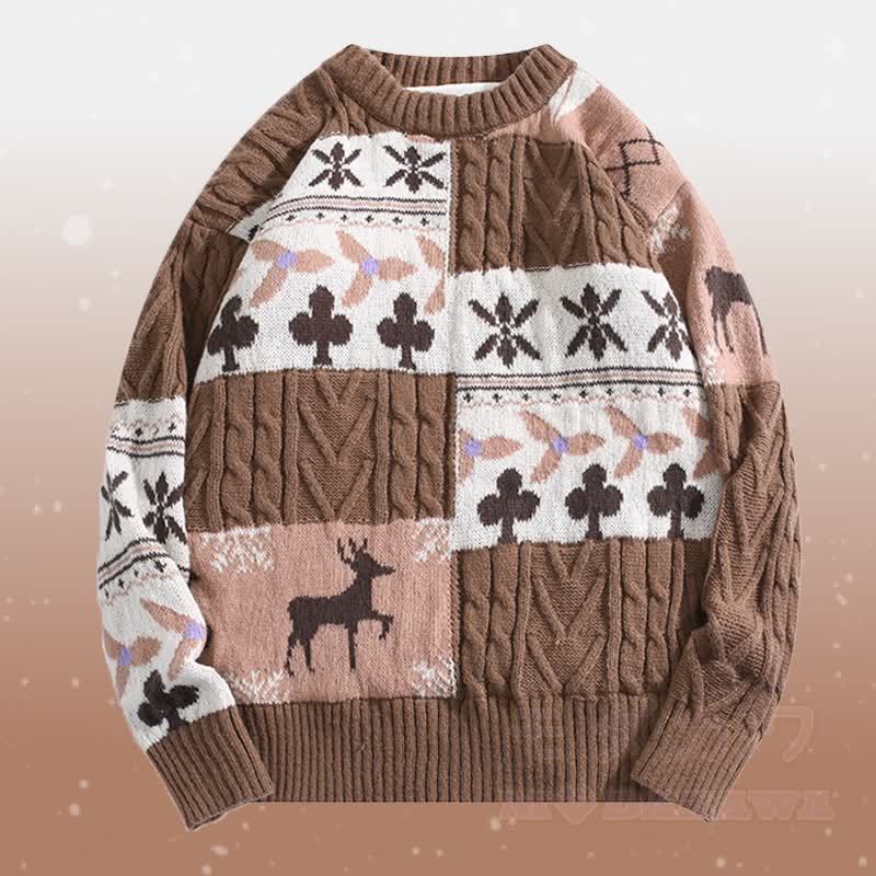 カラーブロックフリース裏地セーターコーデュロイパンツツーピース - 茶色のセーター - 2XL - image 5