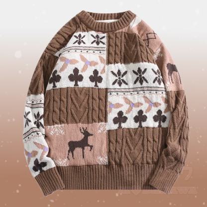 カラーブロックフリース裏地セーターコーデュロイパンツツーピース - 茶色のセーター - 2XL - image 5