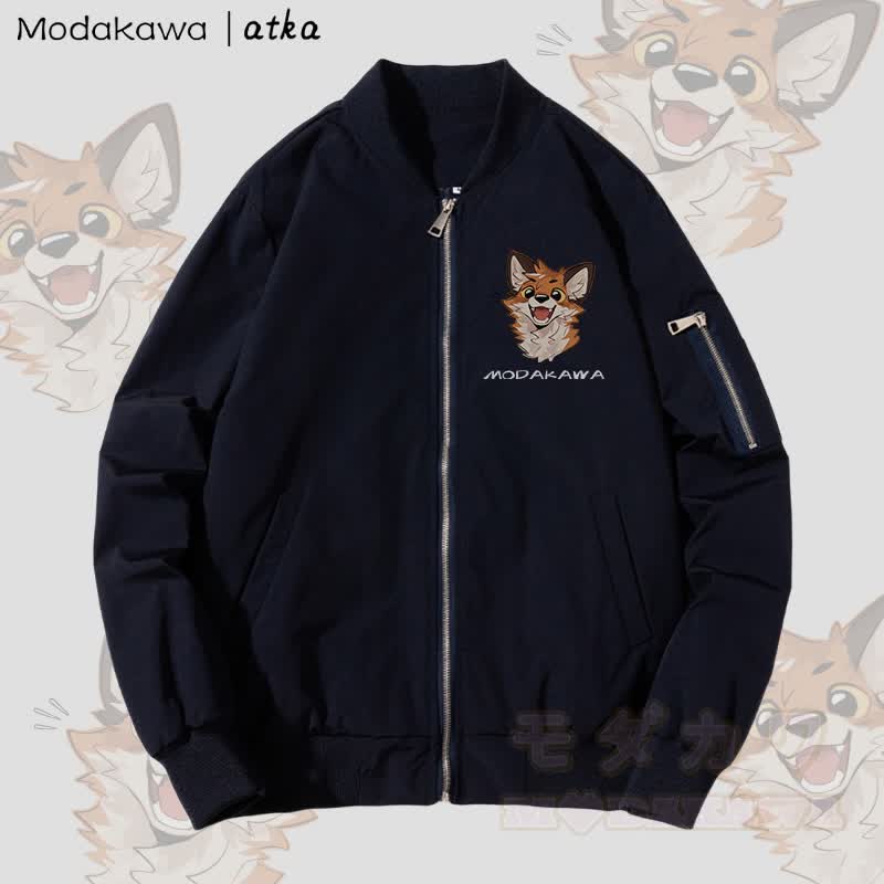 MODAKAWA X atka チアフルフォックスグラフィック ジップアップ アウタージャケット - 濃厚 - 紫がかった青 - 4XL - image 3