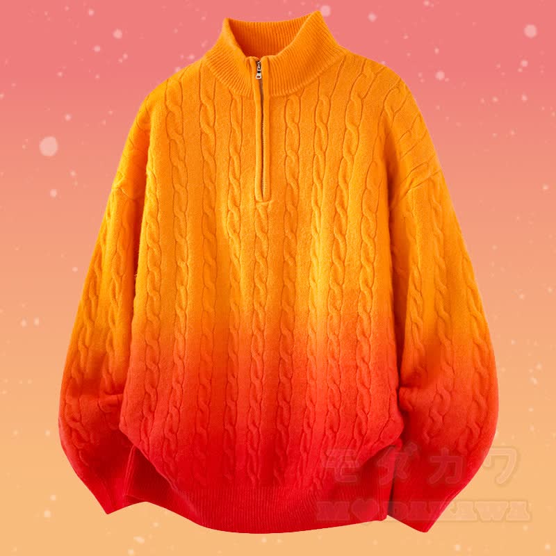 グラデーションニットハーフジップセーターコーデュロイパンツツーピース - オレンジのセーター - 3XL - image 7