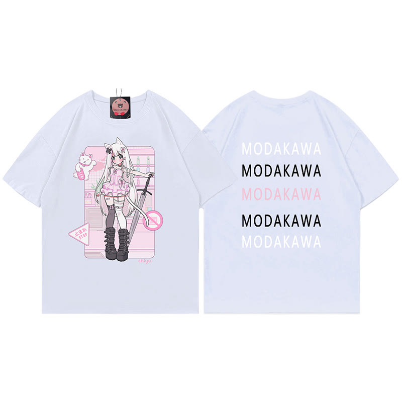 MODAKAWA X airii.exeキティガールレタープリント100%綿Tシャツ - White - 5XL - image 3