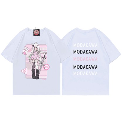 MODAKAWA X airii.exeキティガールレタープリント100%綿Tシャツ - White - 5XL - image 3