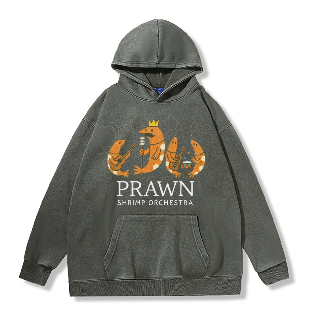 PRAWN SHRIMP ORCHESTRA ユニセックス ヴィンテージウォッシュドフーディー バンドグラフィックプルオーバー - Dark Green - 2XL - image 4