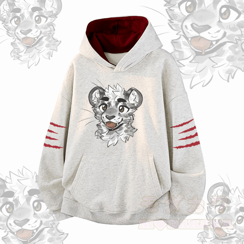 MODAKAWA X atka Cheeky Tiger Face グラフィック コントラスト裏地プルオーバー - グレー - 3XL - image 3