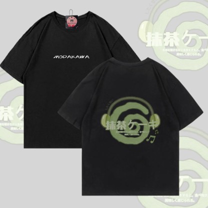 Matcha Headphones Graphic Modakawa Cotton T-shirt - Black - 5XL - image 4