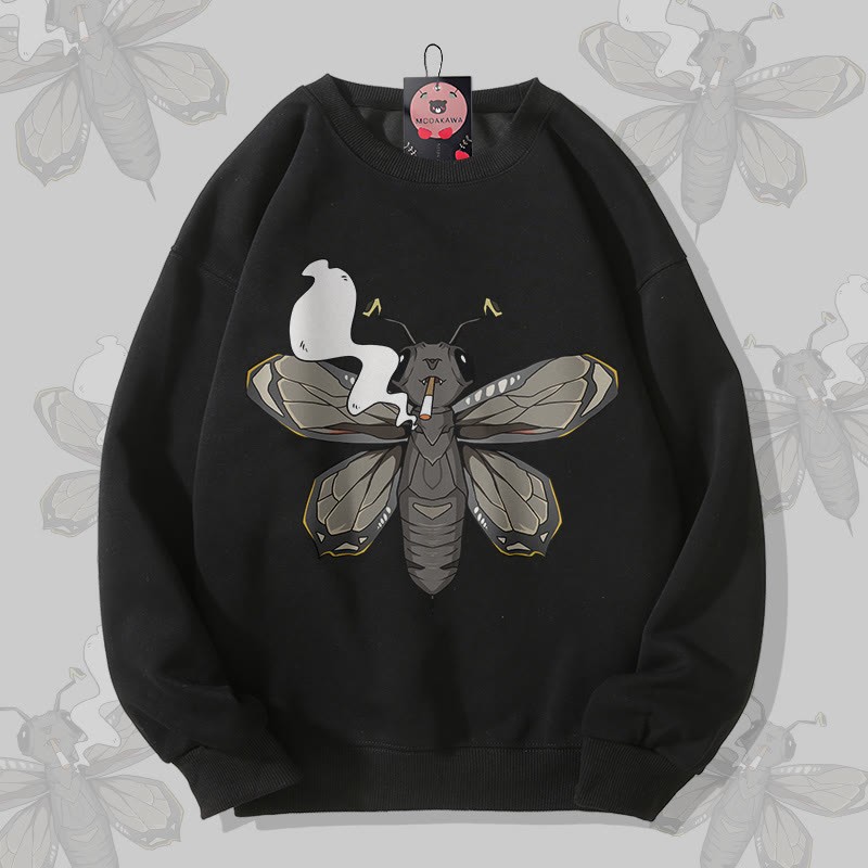 MODAKAWA スモーキングモス グラフィック ユニセックス スウェットシャツ - Black - 5XL - image 4