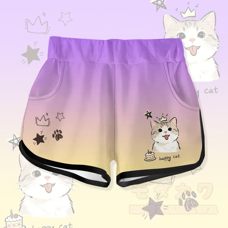 HAPPYキャットケーキグラフィックModakawaグラデーションショーツ - 紫 - 5XL - image 3