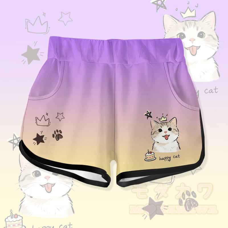 HAPPYキャットケーキグラフィックModakawaグラデーションショーツ - 紫 - 5XL - image 3