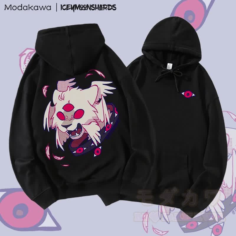 MODAKAWA X iceymoonshards キャットヒス グラフィック ストリートウェア プルオーバー パーカー - 黒 - 5XL - image 3