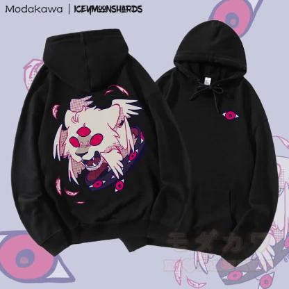 MODAKAWA X iceymoonshards キャットヒス グラフィック ストリートウェア プルオーバー パーカー - 黒 - 5XL - image 3