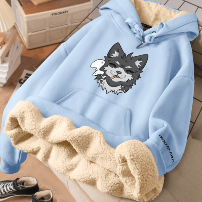 MODAKAWA スモーキングパピー グラフィック 厚手フリース裏地冬パーカー - Blue - 2XL - image 3