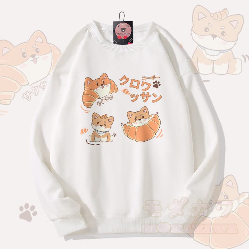 MODAKAWA クロワッサンパピーグラフィック ユニセックス スウェットシャツ - 白 - 5XL - image 3