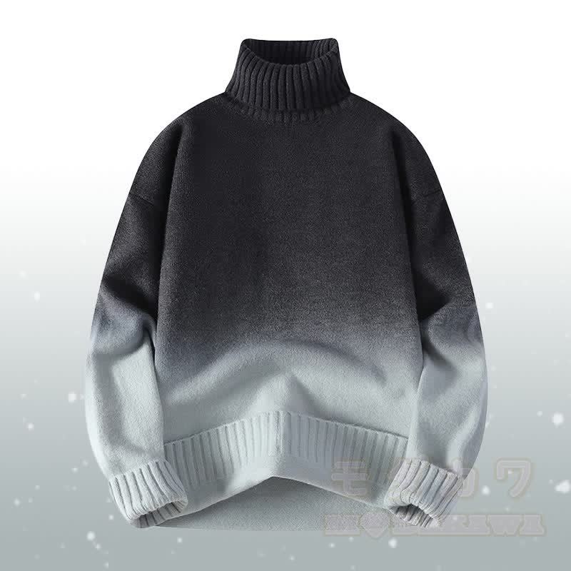 グラデーションニットタートルネックセーターデニムパンツツーピース - ダークグレーのセーター - 3XL - image 8