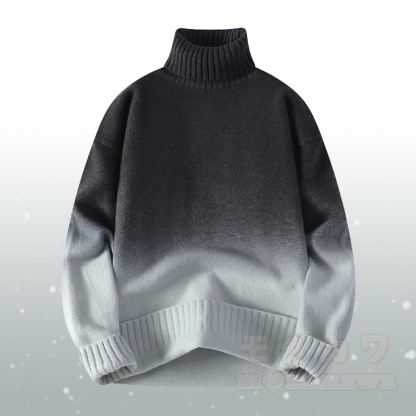 グラデーションニットタートルネックセーターデニムパンツツーピース - ダークグレーのセーター - 3XL - image 8