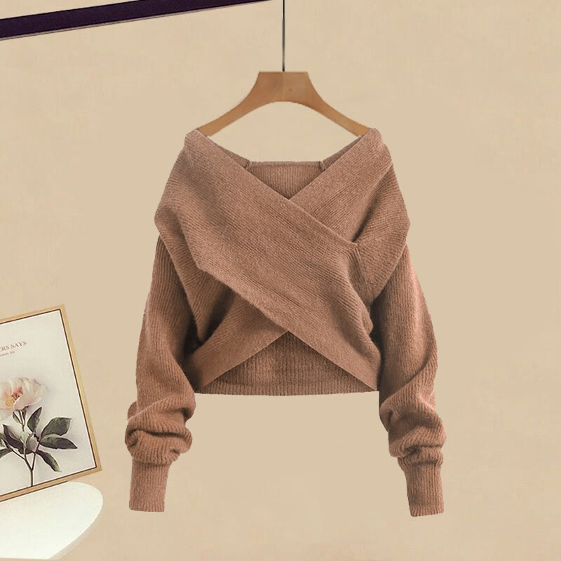 クロスニットセーター、チェックシャツ、ベルト、デニムパンツのマッチングコーデ - Sweater - XL - image 2