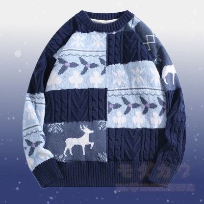 カラーブロックフリース裏地セーターコーデュロイパンツツーピース - 紫がかった青のセーター - 2XL - image 7