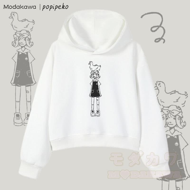 MODAKAWA X popipeko ダックガール グラフィック クロップド綿パーカー - 白 - 3XL - image 4