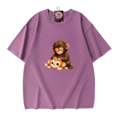 PUNCH モンキーグラフィックModakawaヴィンテージウォッシュ加工100%綿Tシャツ - Purple - 5XL - image 7