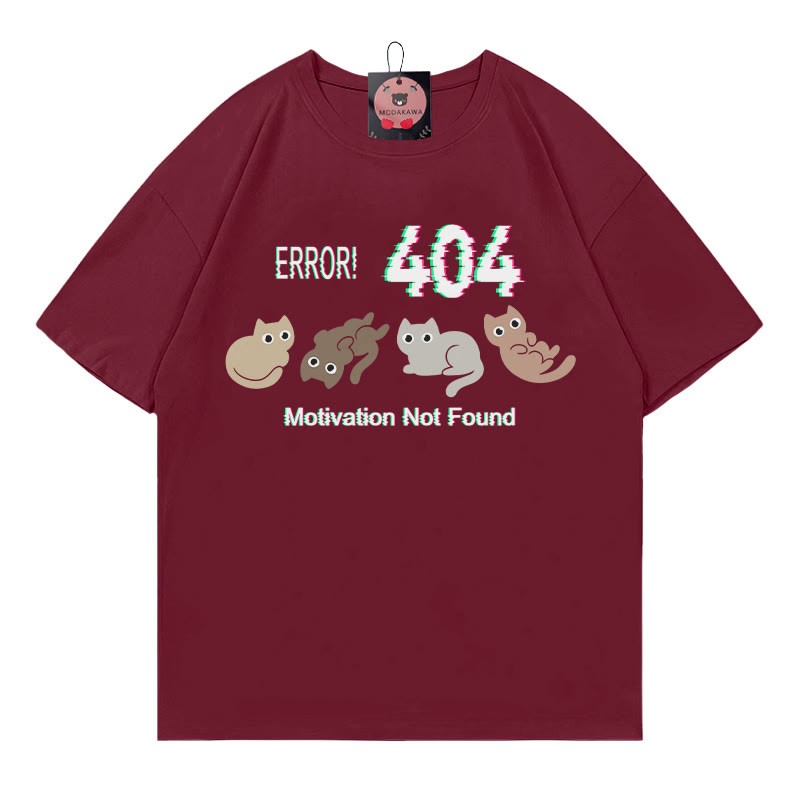 ERROR 404 MOTIVATION NOT FOUNDん キティプリント100%綿ModakawaTシャツ - Red - 5XL - image 4