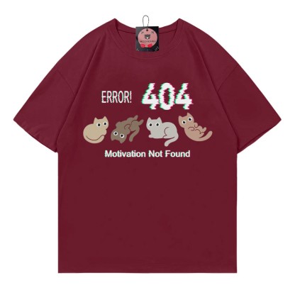 ERROR 404 MOTIVATION NOT FOUNDん キティプリント100%綿ModakawaTシャツ - Red - 5XL - image 4
