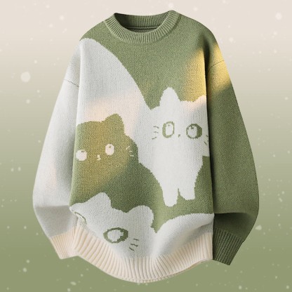 キティニットセーターフラワーカーゴパンツツーピース - Green Sweater - 2XL - image 5