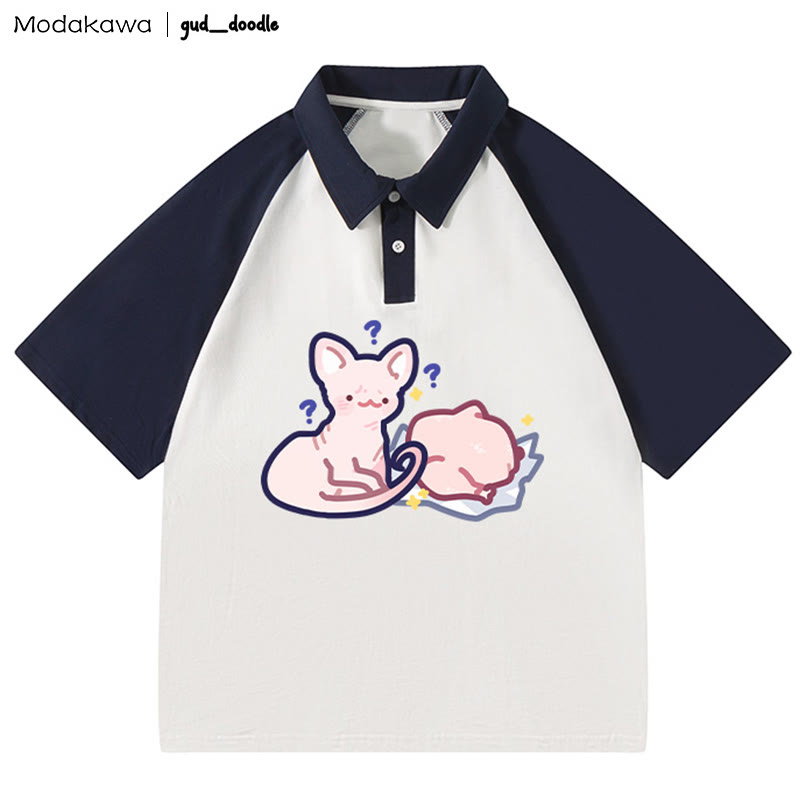 MODAKAWA X gud_doodleキティチキンレタープリントポロTシャツ - White&Purplish Blue - 4XL - image 3