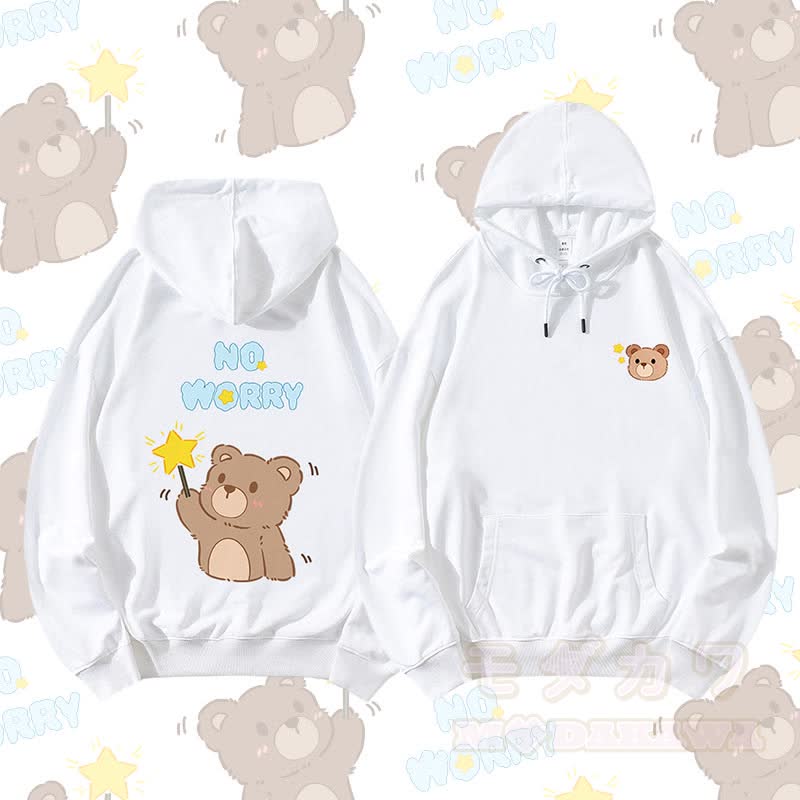 MODAKAWA NO WORRY ベアグラフィック カップルマッチングパーカー - 白 - 5XL - image 5